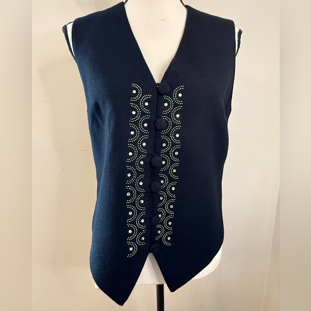 Focus 2000 vintage black wool embellished vest SZ 8